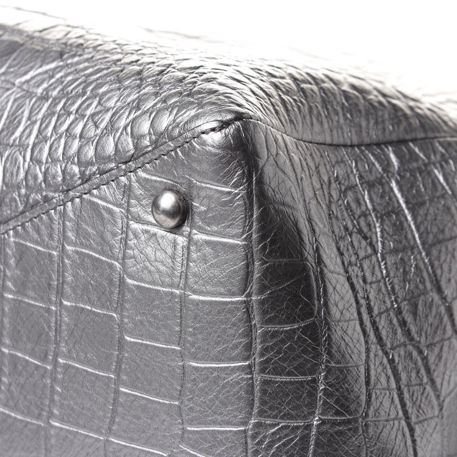 Chanel Calfskin Crocodile Embossed Large Shopping Tote Silver 9 of 11