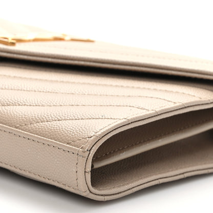 Saint Laurent Grain De Poudre Matelasse Chevron Monogram Chain Wallet Dark Beige 8 of 9