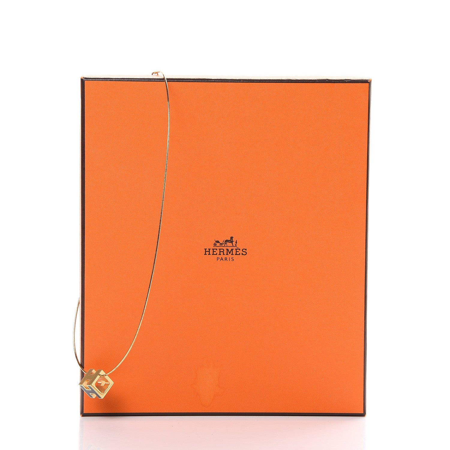 Hermes Gold Lacquered Cage d'H Pendant Necklace Black 6 of 6