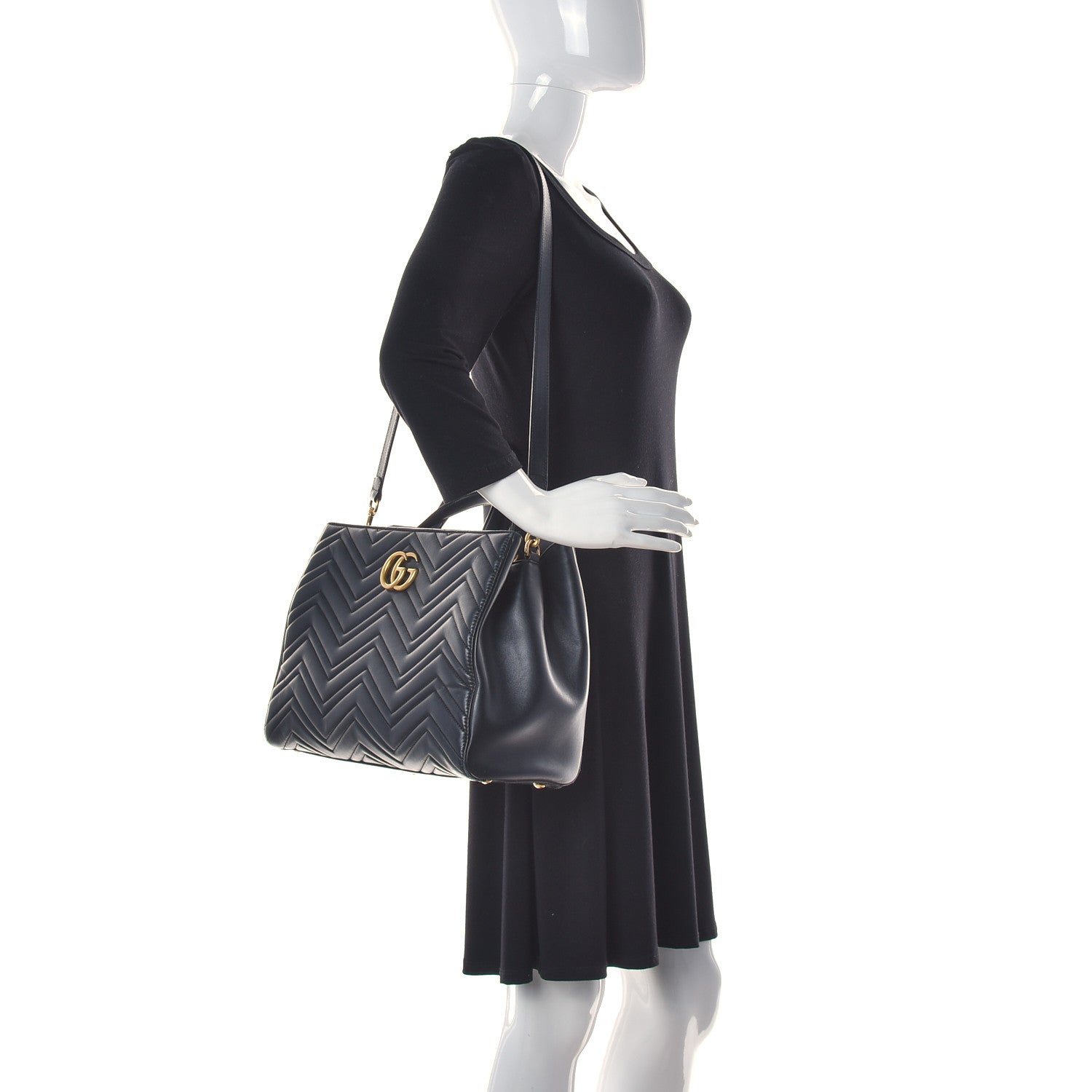 Gucci Calfskin Matelasse Medium GG Marmont Tote Black 3 of 10