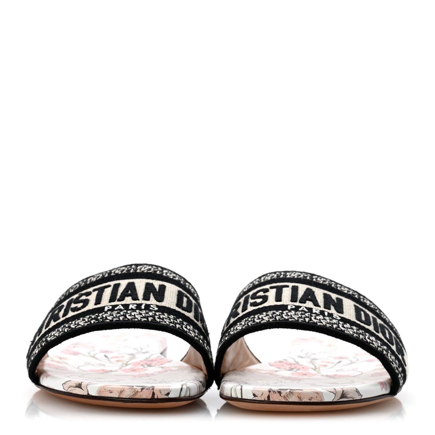 Christian Dior Canvas Embroidered Millefiori Dway Flat Slide Sandals 37 Black White Multicolor 3 of 9