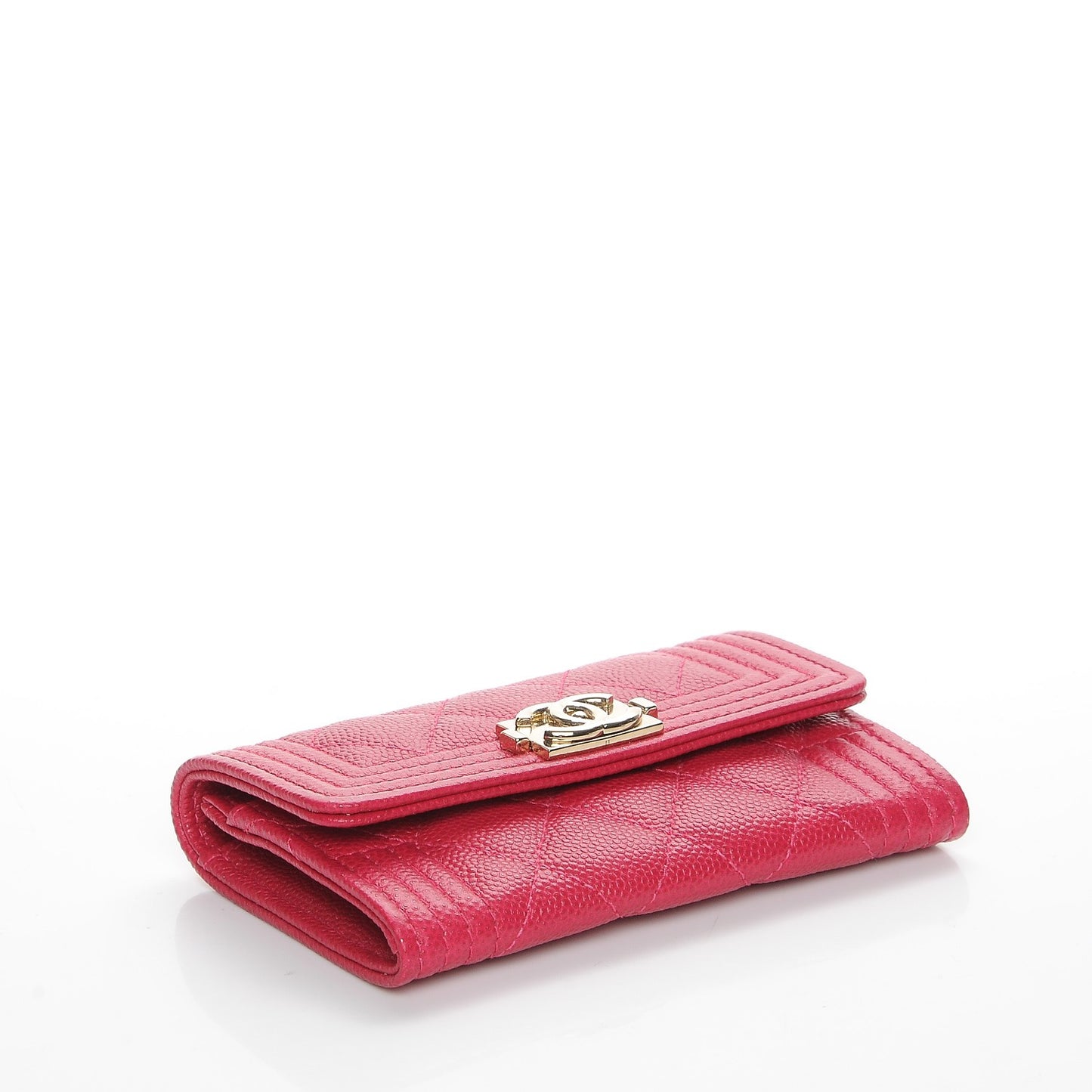 Caviar Quilted Boy Card Holder Wallet Fuchsia