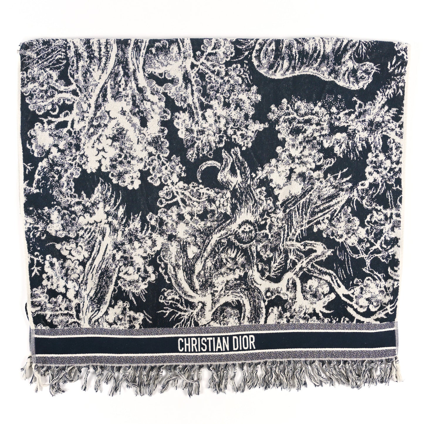 Cotton Toile De Jouy Reverse Towel Grey Ivory