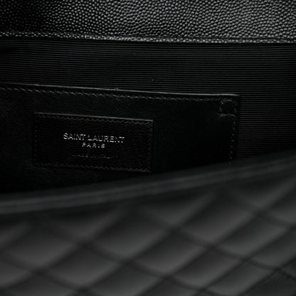Saint Laurent Grain De Poudre Textured Mixed Matelasse Triquilt Medium Monogram Satchel Black 6 of 11