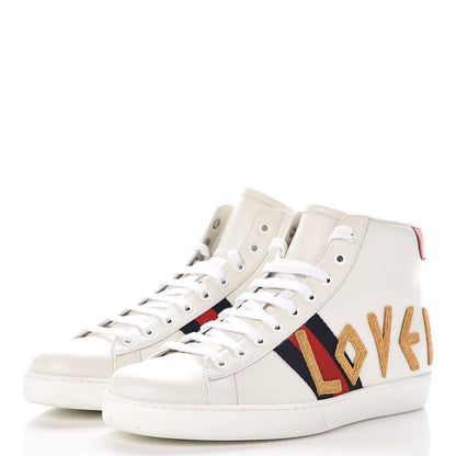 Gucci Calfskin Nappa Web LOVED Embroidered Mens Ace High Top Sneakers 10 White Red Flame Notte 3 of 11