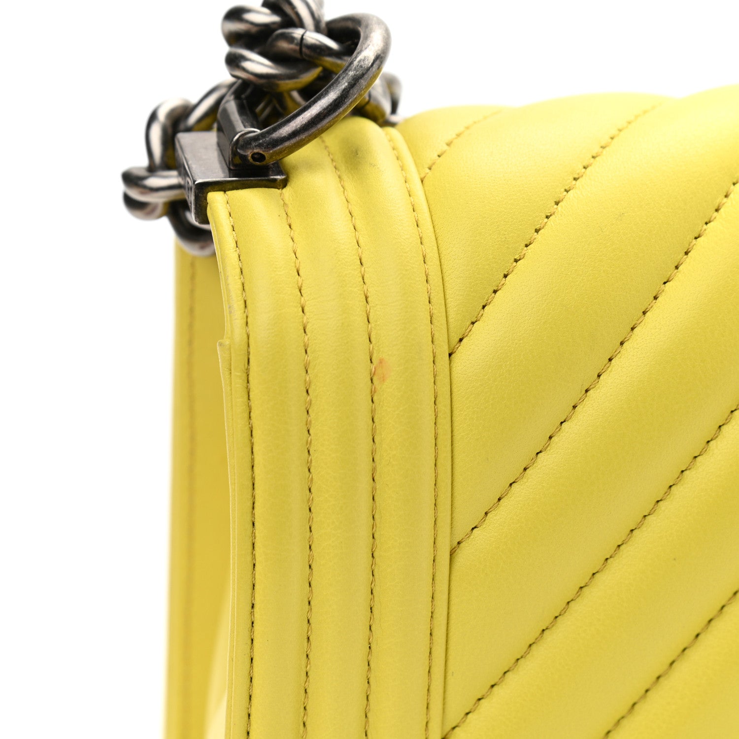 Chanel Calfskin Chevron Quilted Medium Boy Flap Yellow 13 of 14