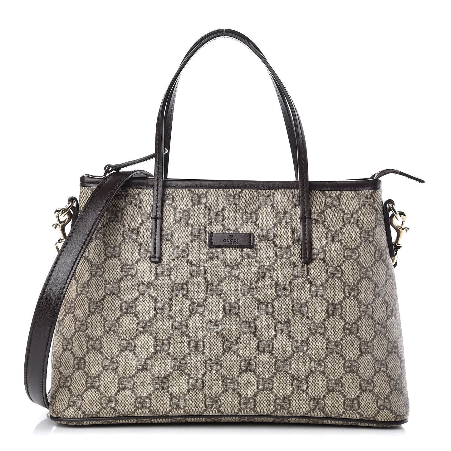 GG Supreme Monogram Small Zippered Tote Dark Brown
