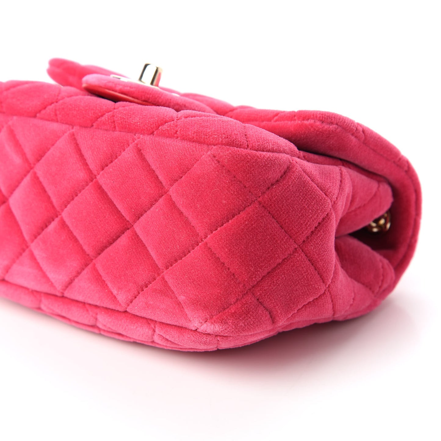 Velvet Quilted Mini Square Pearl Crush Flap Fuchsia