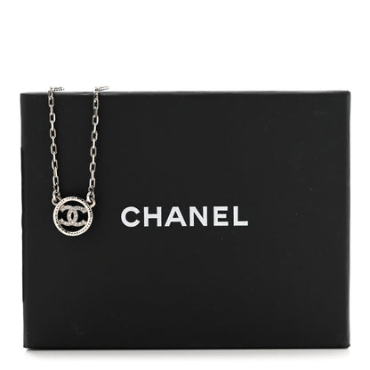 Chanel Metal Crystal CC Round Pendant Necklace Silver 7 of 7