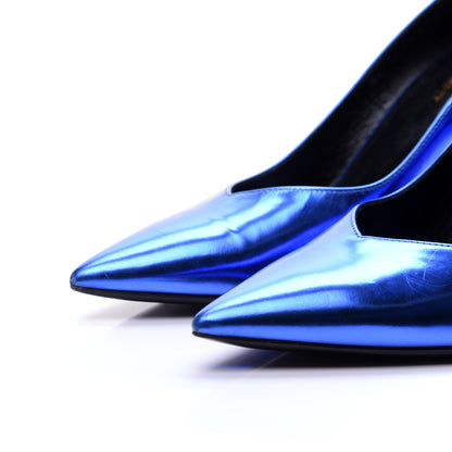 Saint Laurent Metallic Calfskin Kiki 85 Pumps 37 Blue 6 of 14