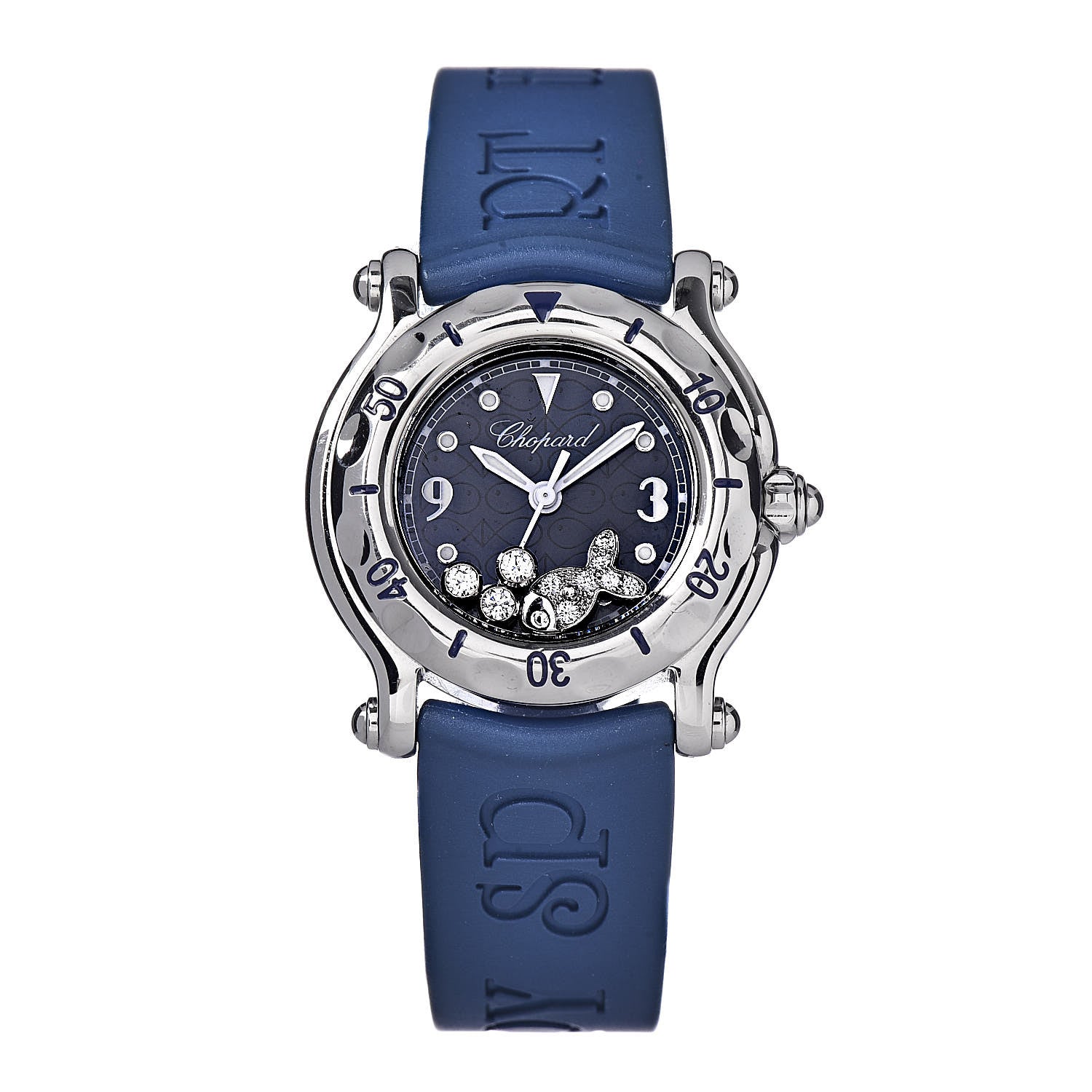 Chopard Stainless Steel Rubber Diamond 26mm Happy Sport Fish Quartz Watch Blue 1 of 8