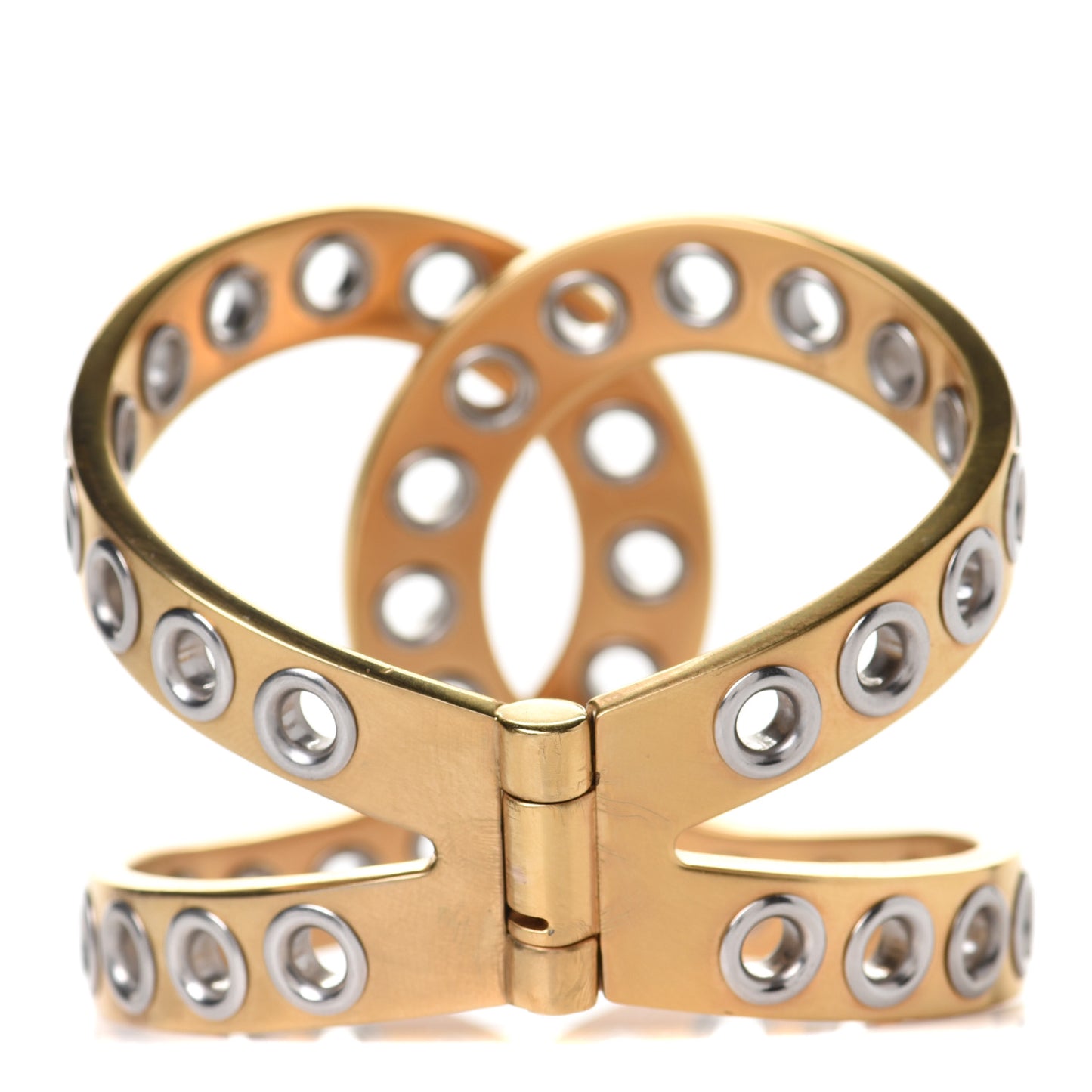 Metal Rivet Logo Cuff Gold