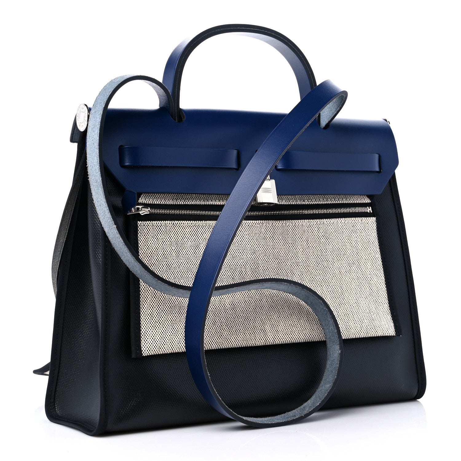 Hermes Toile H Berline Vache Hunter Herbag Zip PM 31 Bleu Encre Black 4 of 12