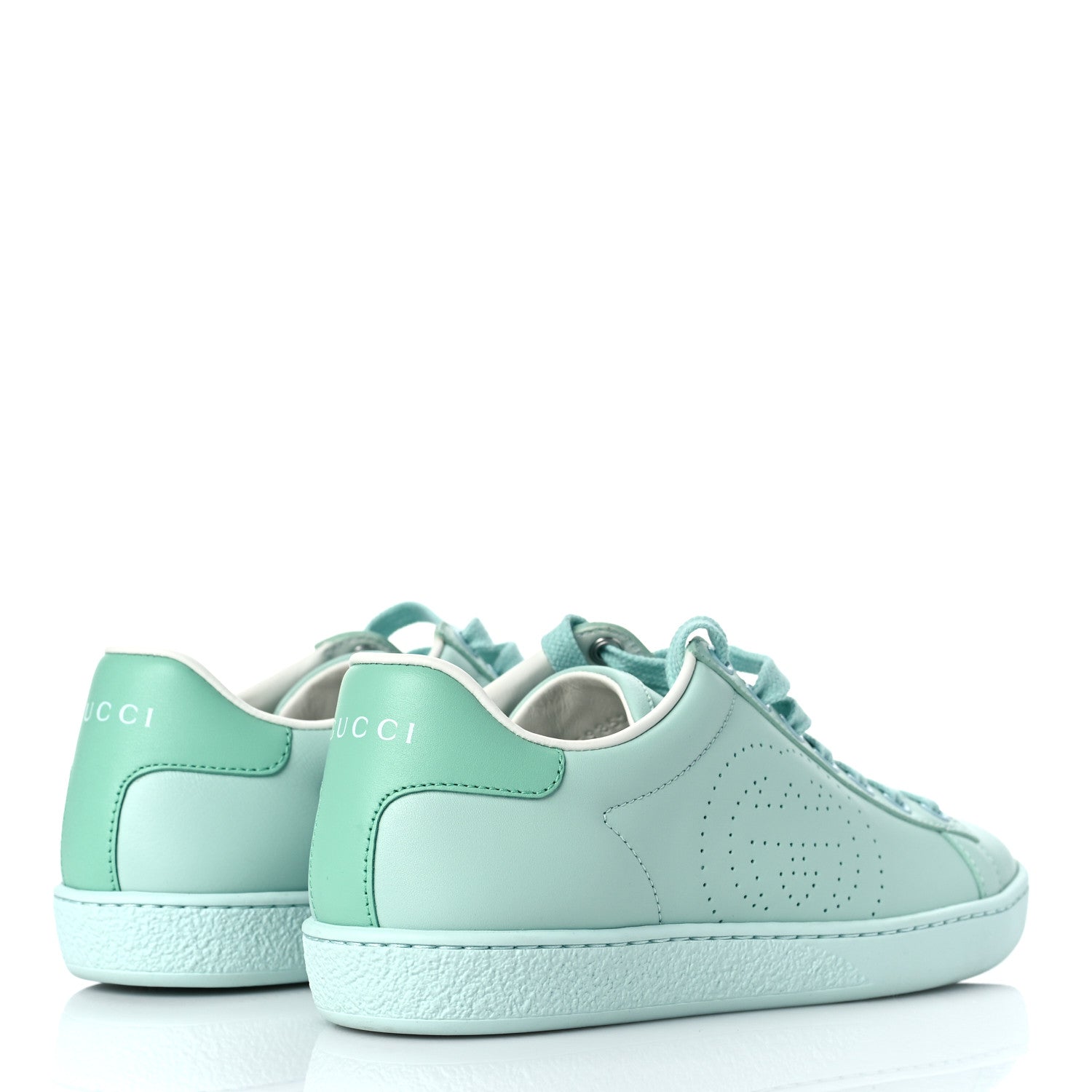 Gucci Calfskin Interlocking G Perforated Womens Ace Sneakers 35 Water Green Synthetic Green Garden 3 of 10