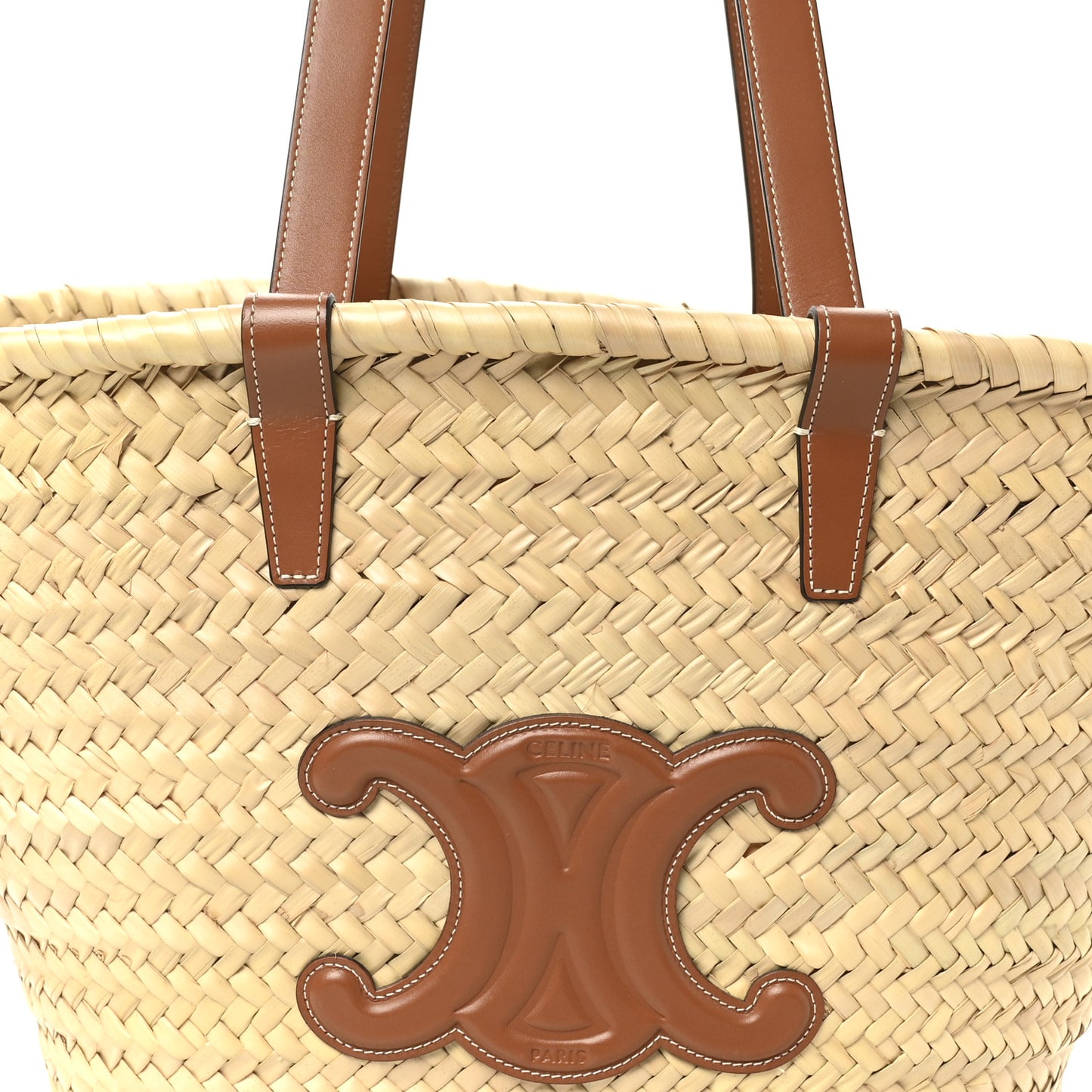 Raffia Calfskin Triomphe Medium Panier Tan