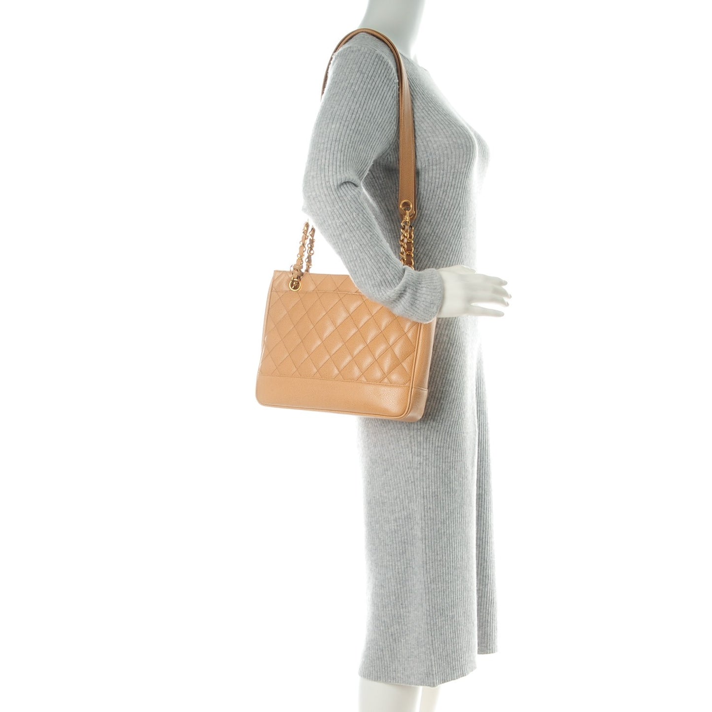 Caviar Quilted Shoulder Bag Beige