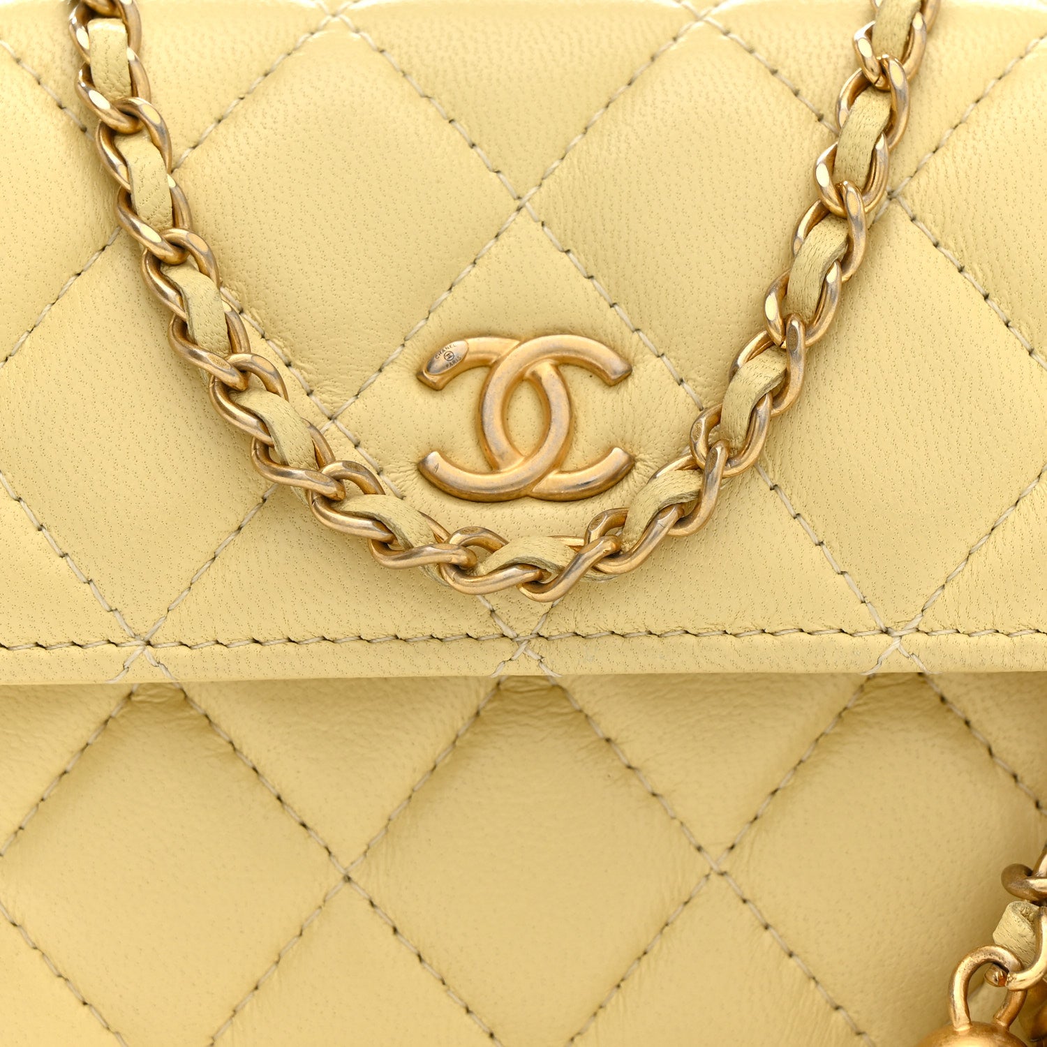 Chanel Lambskin Quilted Pearl Crush Clutch With Chain Yellow 9 of 11