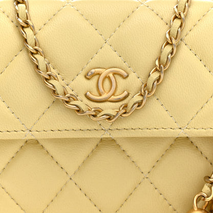 Chanel Lambskin Quilted Pearl Crush Clutch With Chain Yellow 9 of 11