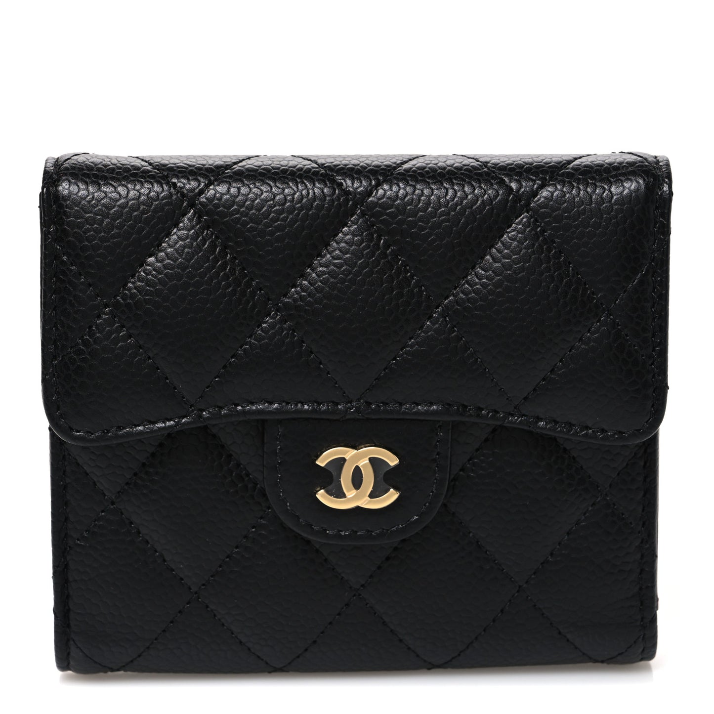 Caviar Quilted Compact Flap Wallet Black