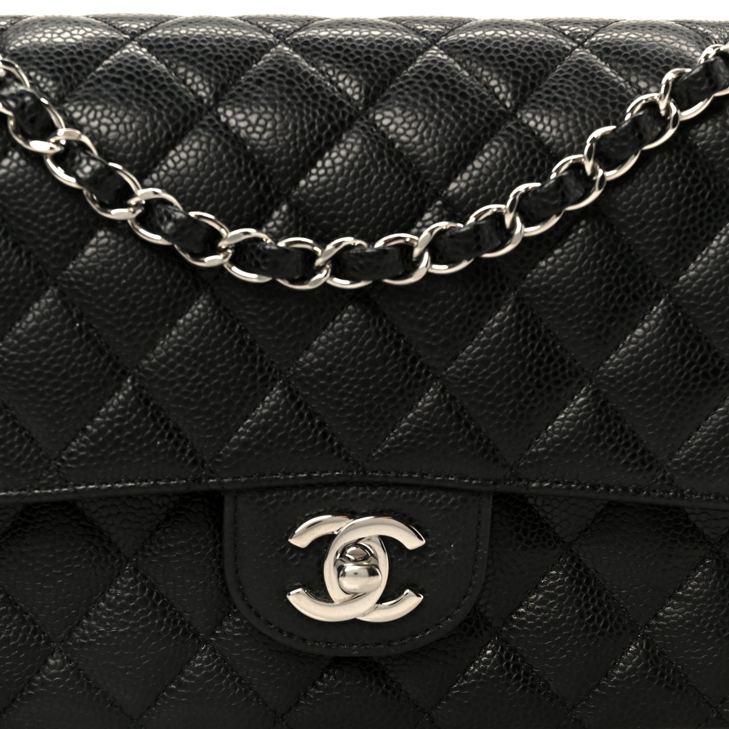 Caviar Quilted Medium Double Flap Black