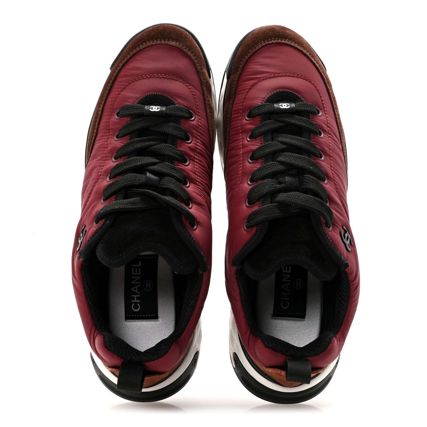 Chanel Nylon Suede Calfskin CC Sneakers 41 Burgundy Brown 2 of 10