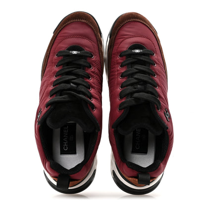 Chanel Nylon Suede Calfskin CC Sneakers 41 Burgundy Brown 2 of 10