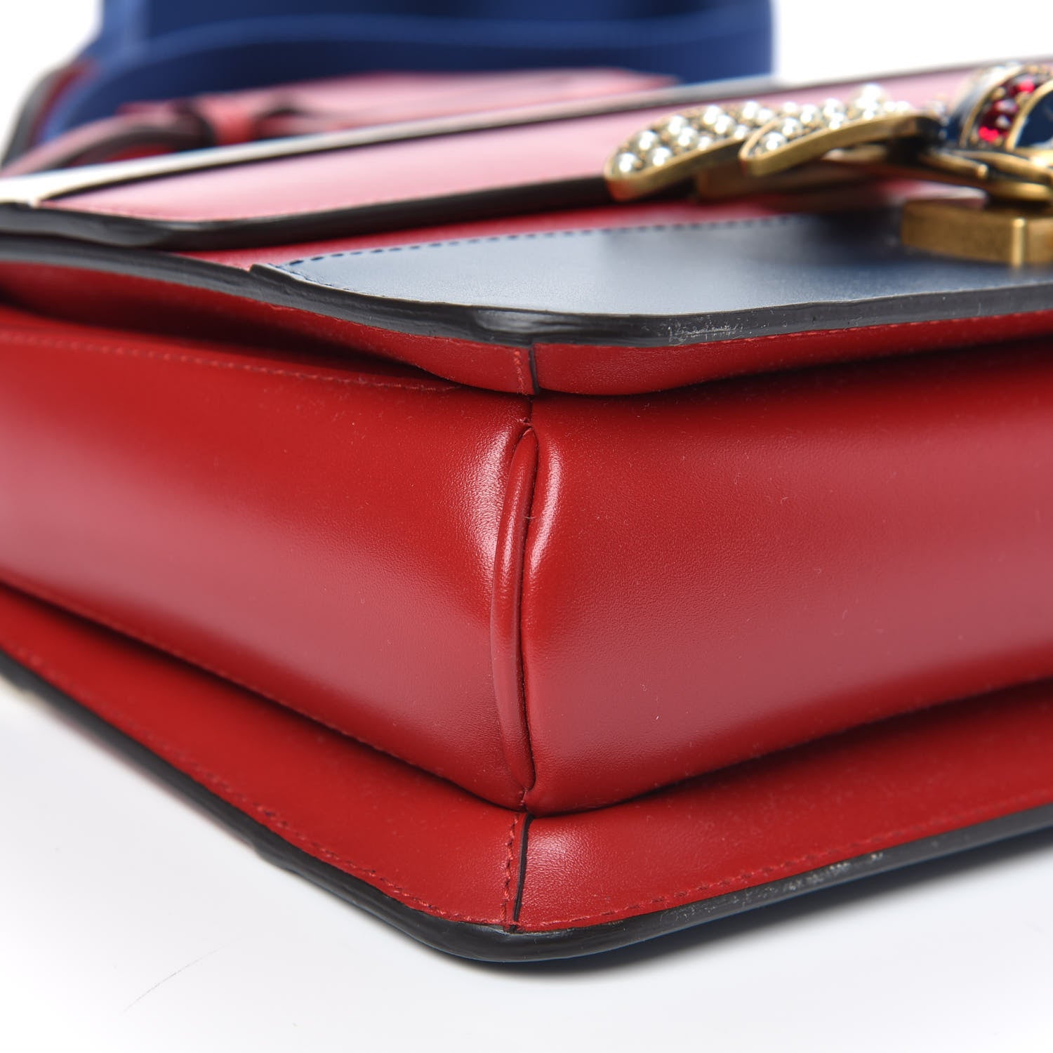 Gucci Calfskin Sylvie Web Queen Margaret Shoulder Bag Blue Agata Hibiscus Red Mystic White 10 of 11