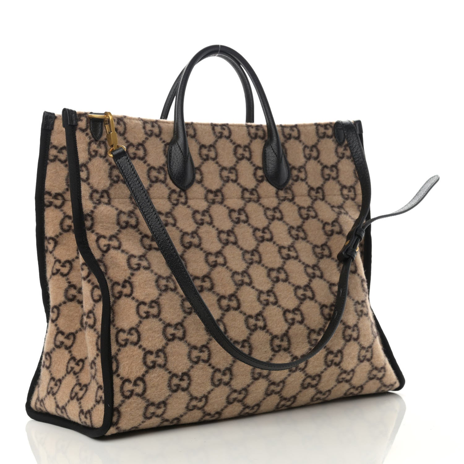 Gucci Covered Wool GG Monogram Large Tote Bag Beige Ebony 3 of 10