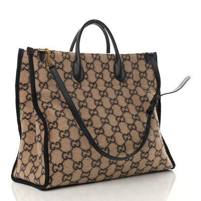 Gucci Covered Wool GG Monogram Large Tote Bag Beige Ebony 3 of 10