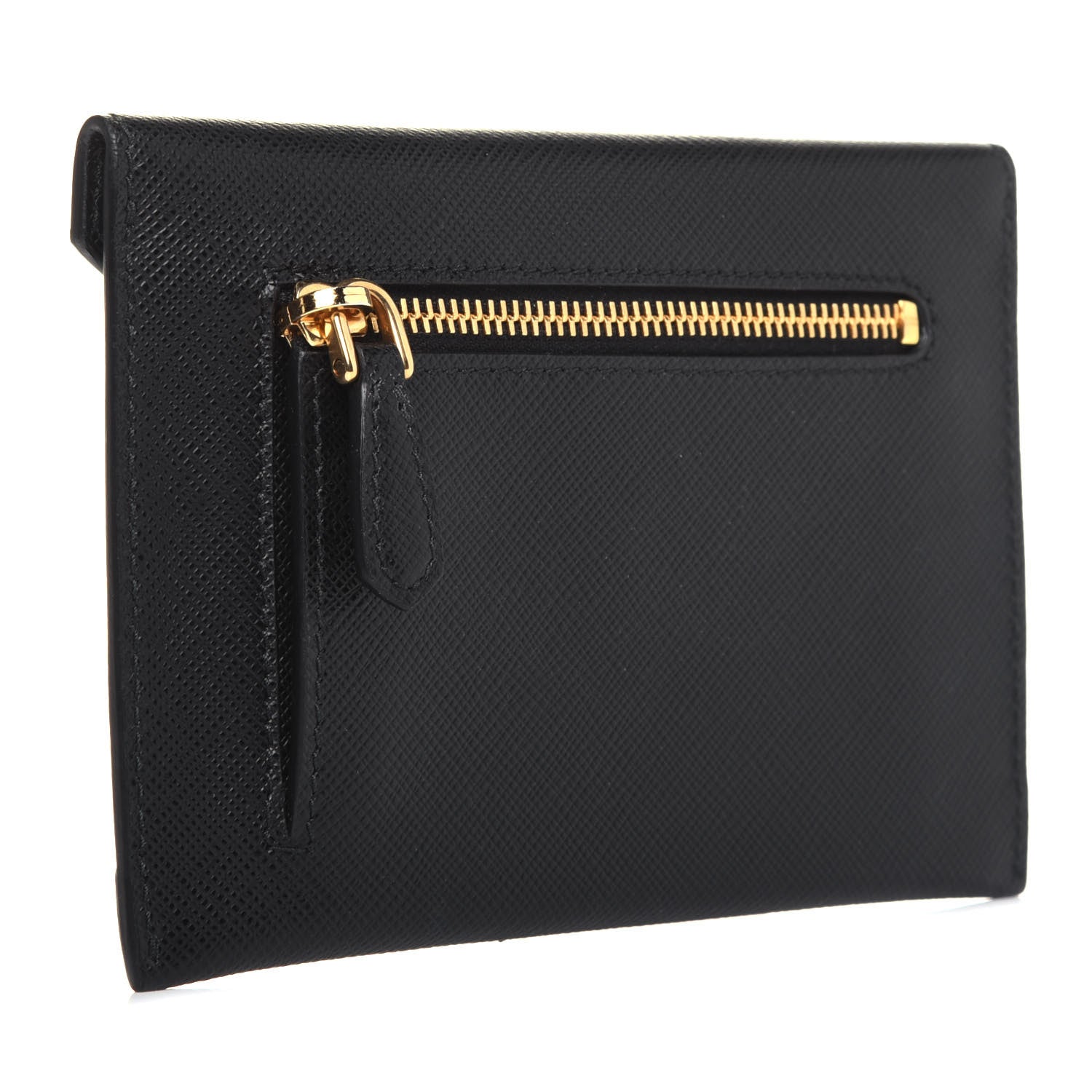 Prada Saffiano Metal Envelope Compact Wallet Black 3 of 8