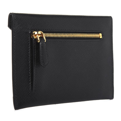 Prada Saffiano Metal Envelope Compact Wallet Black 3 of 8