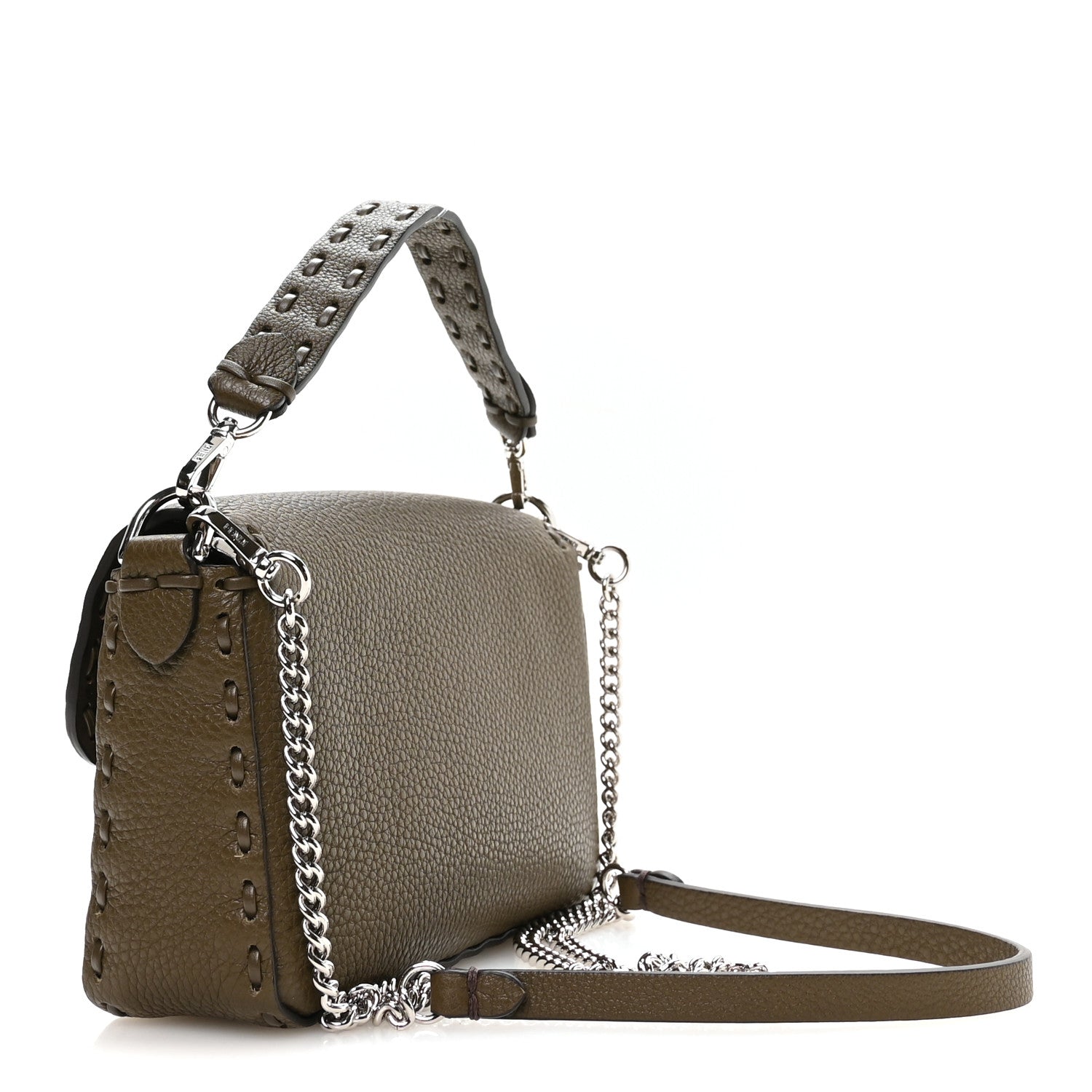 Fendi Cuoio Roma Sellerissima Nappa Sintetica Tape Stitch Mini Baguette Wood 2 of 9