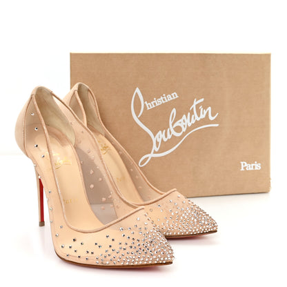 Christian Louboutin Suede Lame Crystal Strass Follies 100 Pumps  41 Light Silk 9 of 9