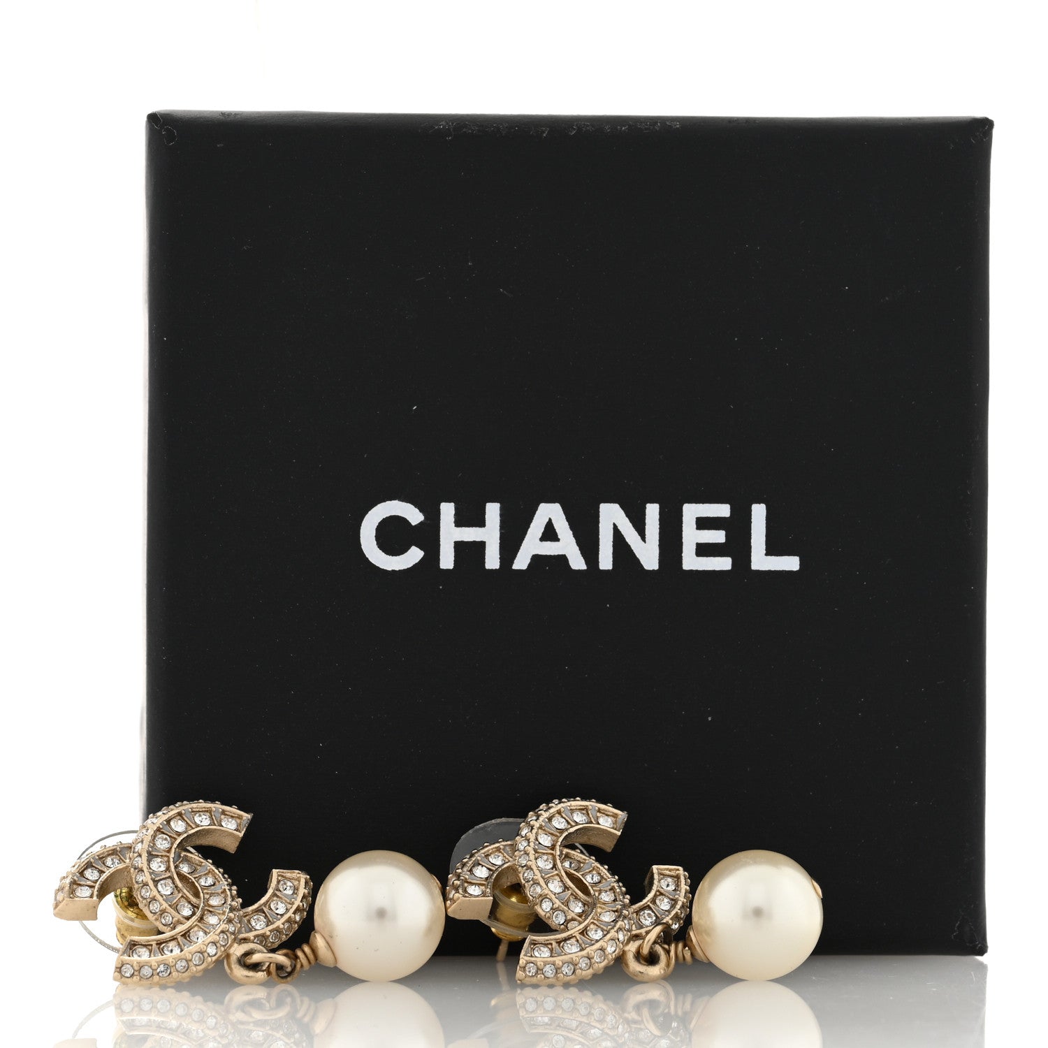 Chanel Crystal Pearl CC Drop Earrings Gold 5 of 5