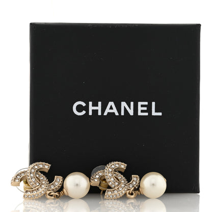 Chanel Crystal Pearl CC Drop Earrings Gold 5 of 5