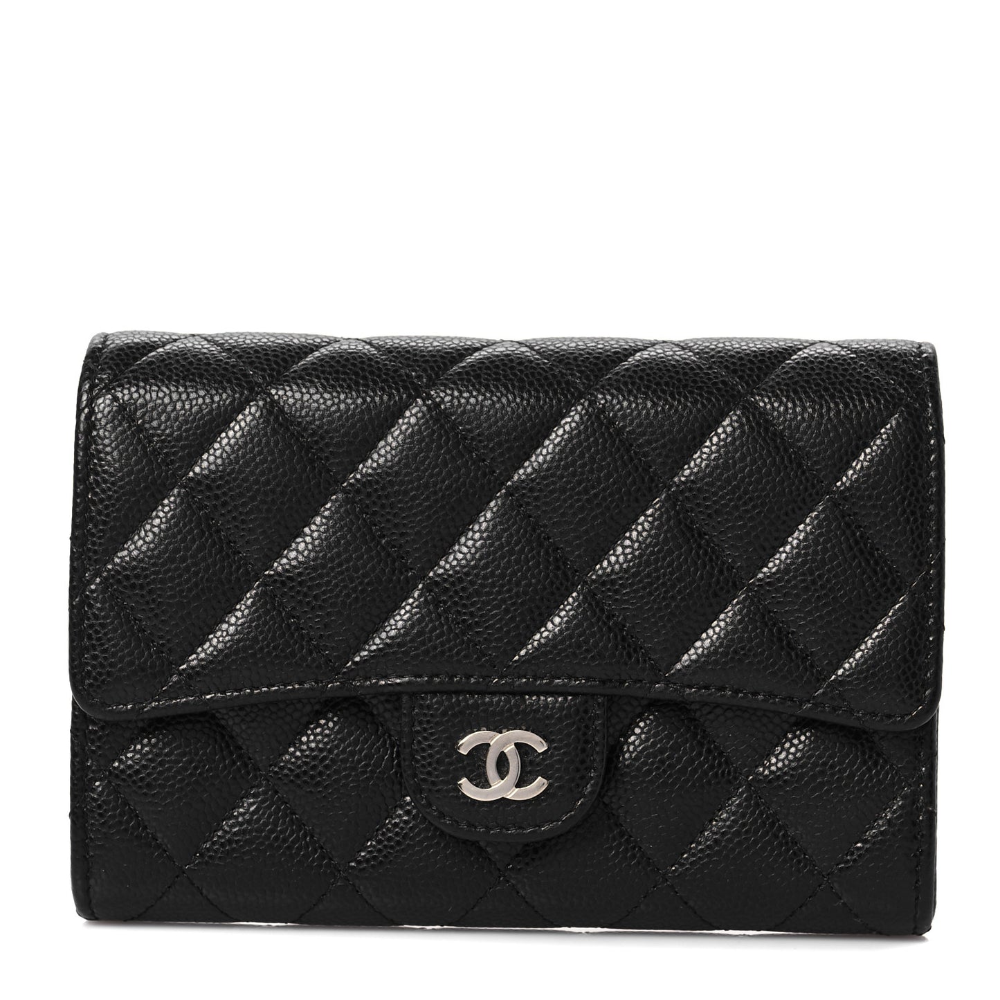 Caviar Quilted Large Gusset Flap Wallet Black