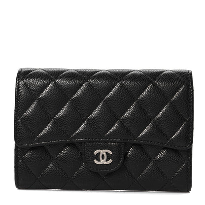 Chanel Caviar Quilted Large Gusset Flap Wallet Black 1 of 8