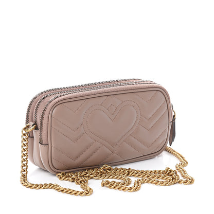 Gucci Calfskin Matelasse Mini GG Marmont Chain Crossbody Bag Porcelain Rose 2 of 11
