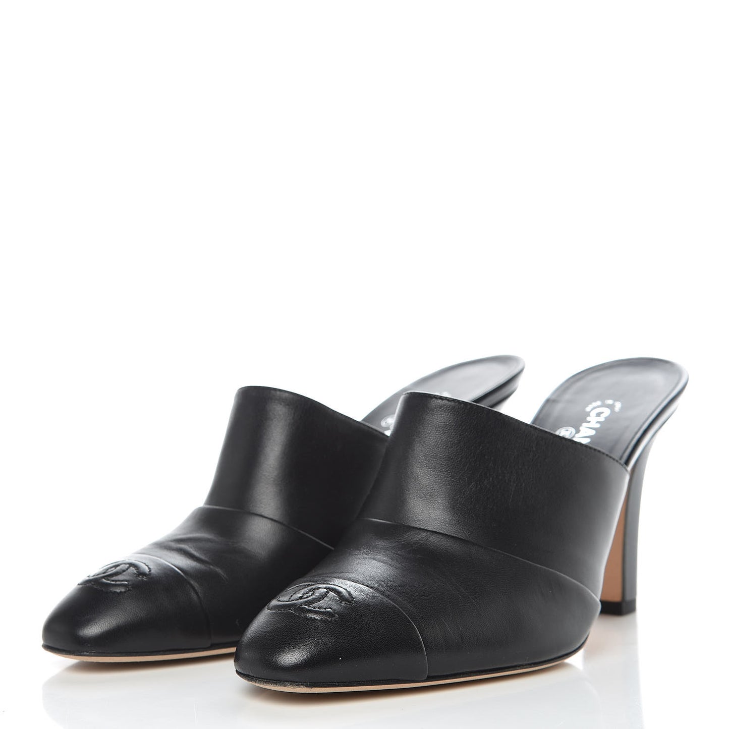 Lambskin Cap Toe CC Mules 38 Black