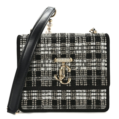 Jimmy Choo Satin Tartan Pearl Varenne XS Black Silver Light Gold 1 of 11