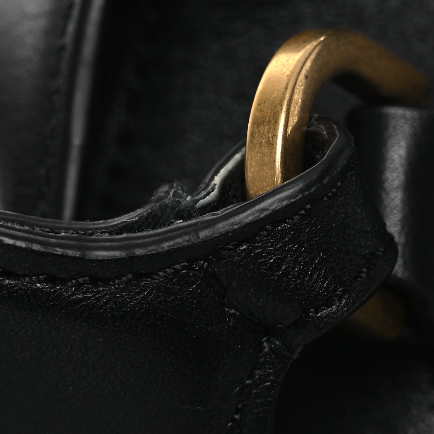 Grained Calfskin Embroidered Star Small Marcie Saddle Bag Black