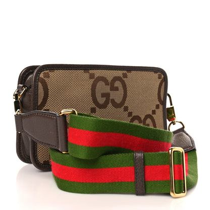 Gucci Monogram Jumbo GG Textured Dollar Calfskin Web Mini Crossbody Bag Camel Ebony New Acero 3 of 9