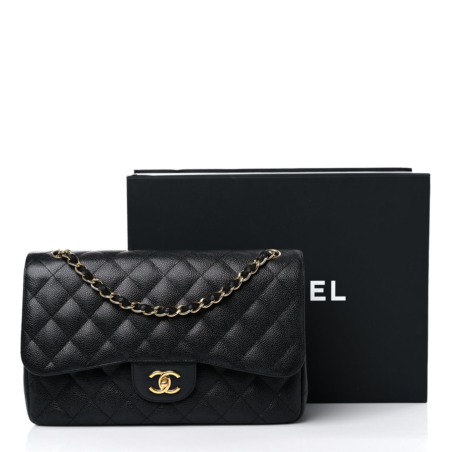 Caviar Quilted Jumbo Double Flap Black