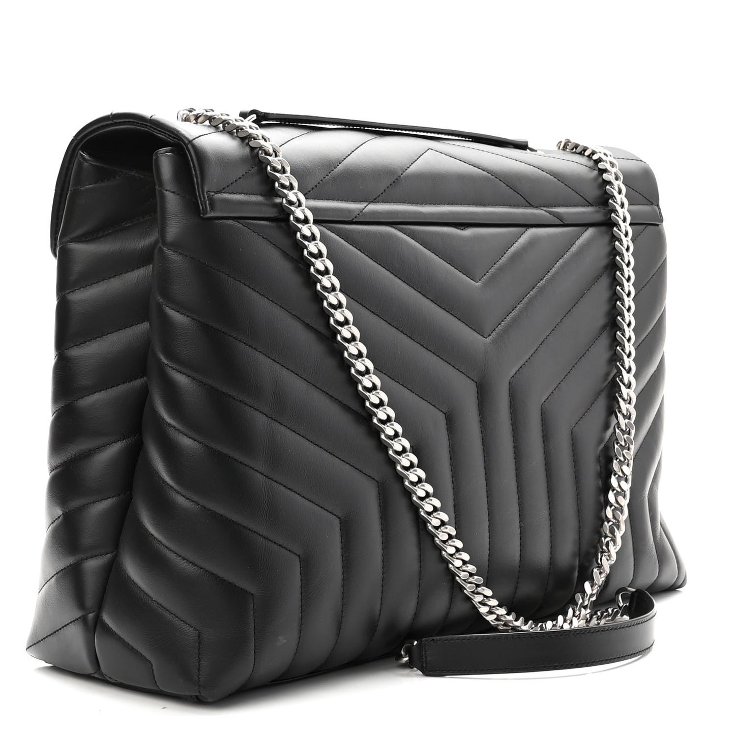 Calfskin Y Quilted Monogram Large Loulou Chain Satchel Black