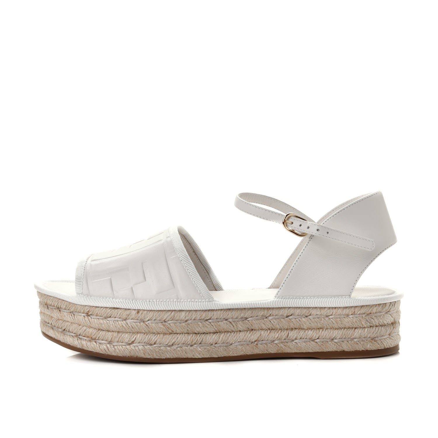 Fendi Nappa FF Embossed Espadrille Platform Sandals 37 Snow 2 of 15