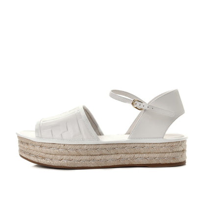 Fendi Nappa FF Embossed Espadrille Platform Sandals 37 Snow 2 of 15