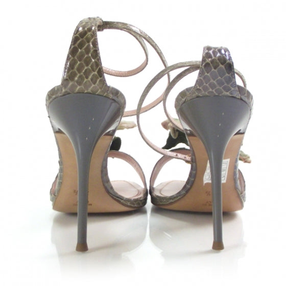 RENECAOVILLASnakeskinPrintFlowerHeels39.5