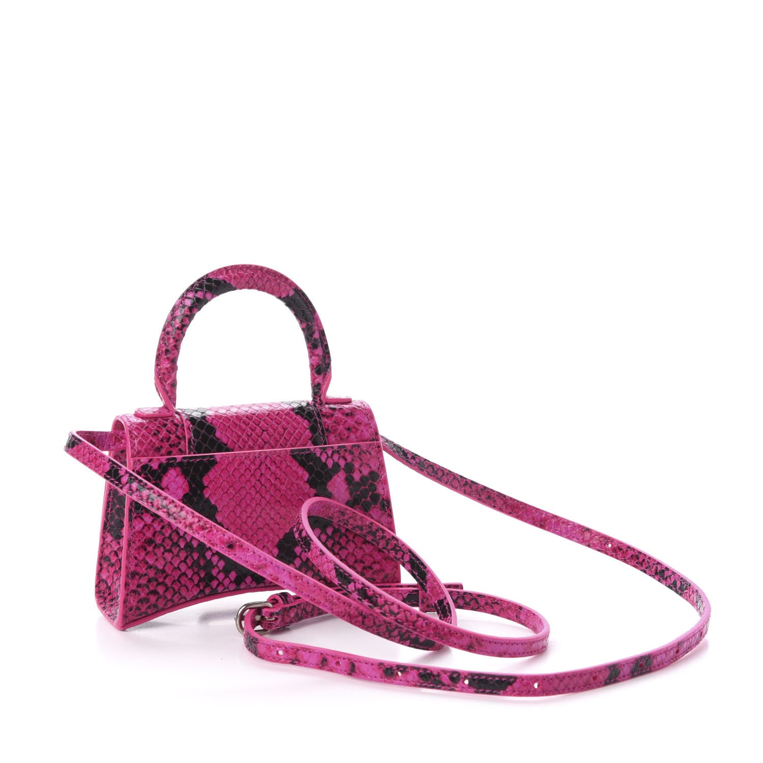Balenciaga Shiny Calfskin Python Effect Hourglass Top Handle Bag Mini Fuchsia Black 3 of 9