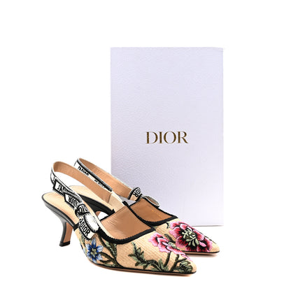 Christian Dior Ribbon Petites Fleurs Embroidered J'Adior Slingback Pumps 37.5 Straw Multicolor 9 of 9