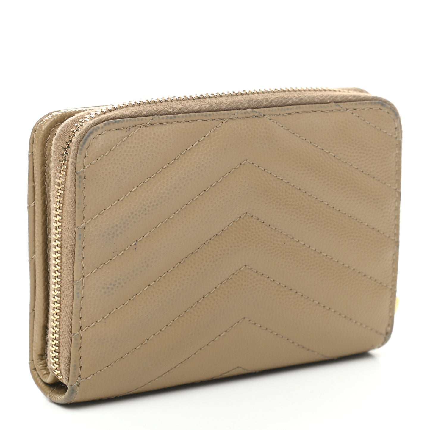 Grain De Poudre Matelasse Chevron Monogram Compact Zip Around Wallet Dark Latte